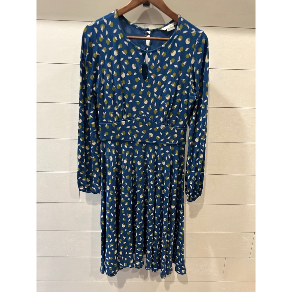 Boden Blue Fruit Print Long Sleeve Jersey Dress WH722 Womens US 8R UK 12R